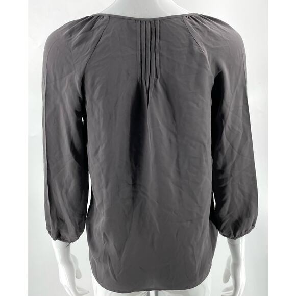 Joie Womens Silk Top Size XXS Gray Tassel Tie Boho Pintuck Blouse 3/4 Sleeve - Picture 3 of 5